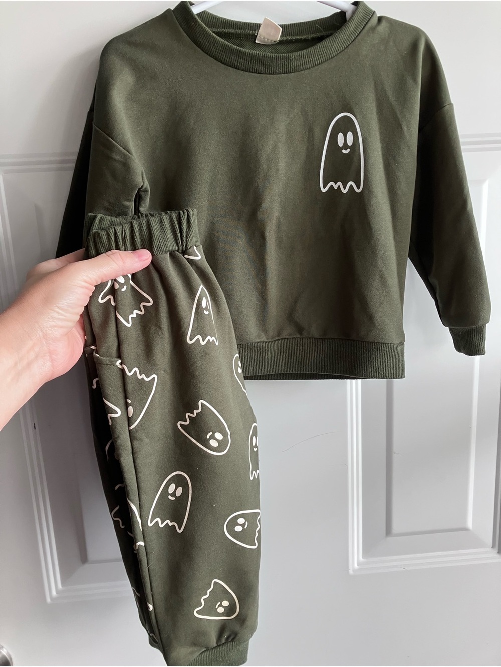 Green Halloween ghost print sweater pants cotton blend set 18-24 months